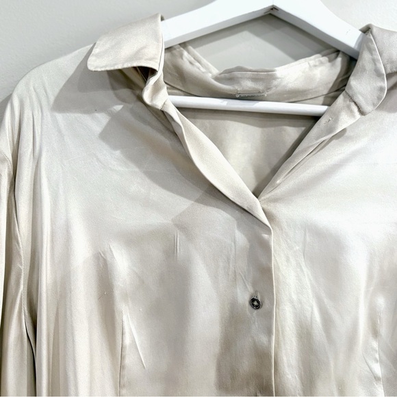 Elie Tahari Women Silk Blouse S Ivory Abstract Print Fringe High-Low Quiet Luxur - Picture 3 of 11